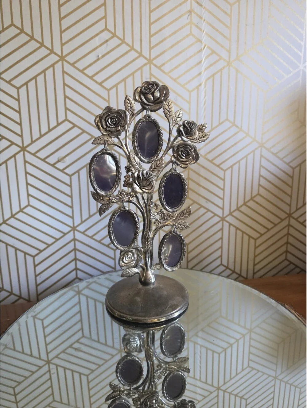 Vintage Godinger Silver Co Photo Tree w Roses Double 5 Sided Frames